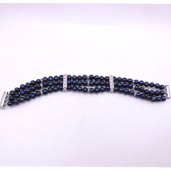 Danbury Mint Midnight Spell Cultured Pearls 925 Silver Set Bracelet and Necklace - Picture 6 of 10